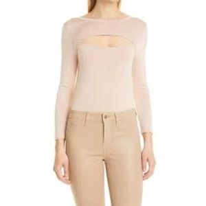 L'Agence Top Medium Womens Petal Pink Jocelyn Cutout Knit Pullover Long Sleeve